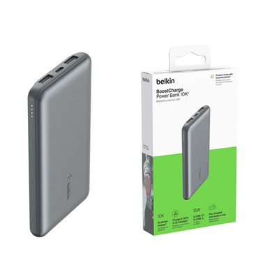 Павербанк Belkin 10000мА·год, 15Вт, 2хUSB-A/USB-C, cірий