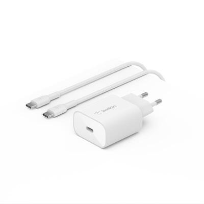 Зарядний пристрій мережевий Belkin 25Вт USB-С PD PPS, кабель USB-С > USB-C, 1м, PVC, білий