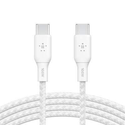 Кабель USB-C > USB-C заряджання/синхронізації Belkin 3м, 100Вт, Type-C, плетений, білий