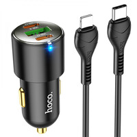 Автомобільний Зарядний Пристрій Hoco NZ6, PD 45W, Cable Type C to Lightning, Black