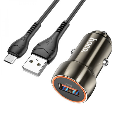 Автомобільний Зарядний Пристрій Hoco Z46, QC3.0, PD 18W, Cable Micro, Dark Gray