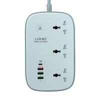 Мережевий Подовжувач LDNIO SCW3451 3xSocket/Type-C/3xUSB-A/QC3.0/WiFii, White