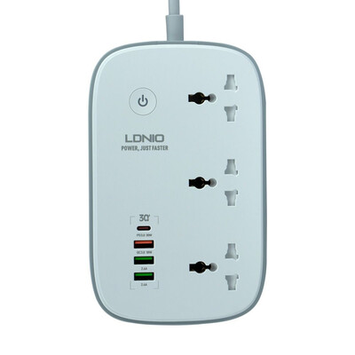 Мережевий Подовжувач LDNIO SCW3451 3xSocket/Type-C/3xUSB-A/QC3.0/WiFii, White