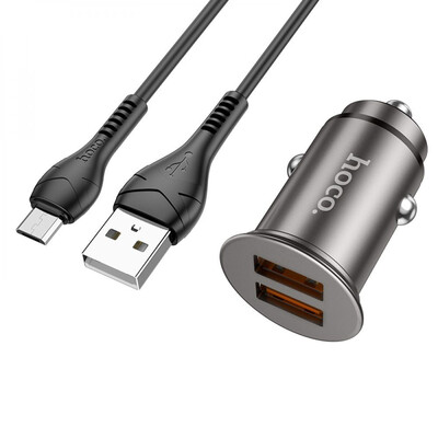 Автомобільний Зарядний Пристрій Hoco NZ1, 36W QC3.0, Cable Micro, Dark Gray