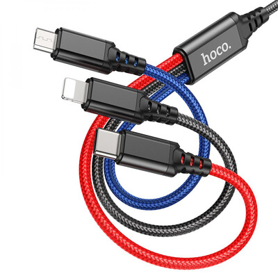 Кабель Hoco X76 3-in-1 Lightning/Type-C/Micro 2A Black/Red/Blue