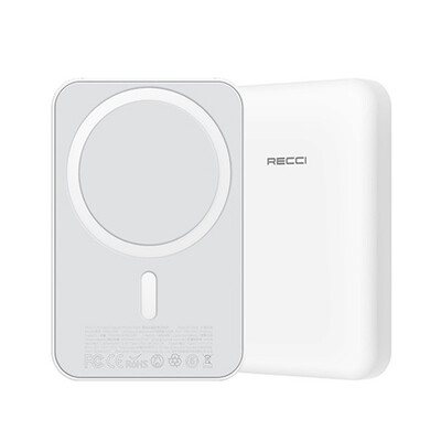 Повербанк Recci RPB-W11, Wireless Charging with MagSave, 15W, 5000 mAh White