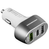 Автозарядка 3xUSB (USB-C, 2xUSB-A) PD/QC3.0 белая Modecom