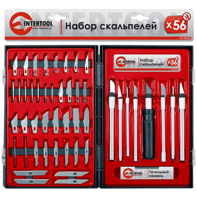 набор скальпелей 56 ед. в пластиковом футляре INTERTOOL HT-0530