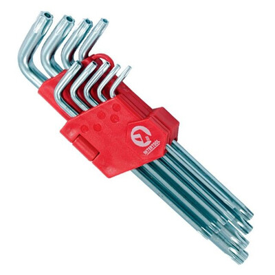 Набір ключів Г-подібних TORX з отвором 9 шт., Т10-Т50, CrV, Big INTERTOOL HT-0606