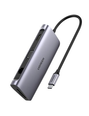 Док-станція USB3.0 Type-C --> USB 3.0x3/HDMI/VGA/RJ45/SD&TF/PD Ugreen CM179 Сіра 40873 фото