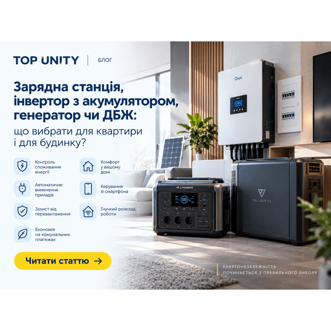 Зарядна станція, інвертор з акумулятором, генератор чи ДБЖ: що вибрати для квартири і для будинку?