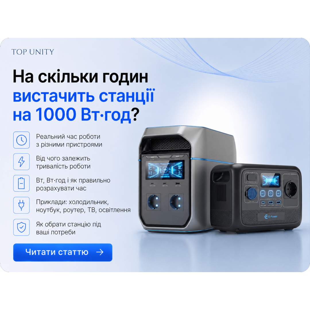 На скільки годин вистачить станції на 1000 Вт·год?