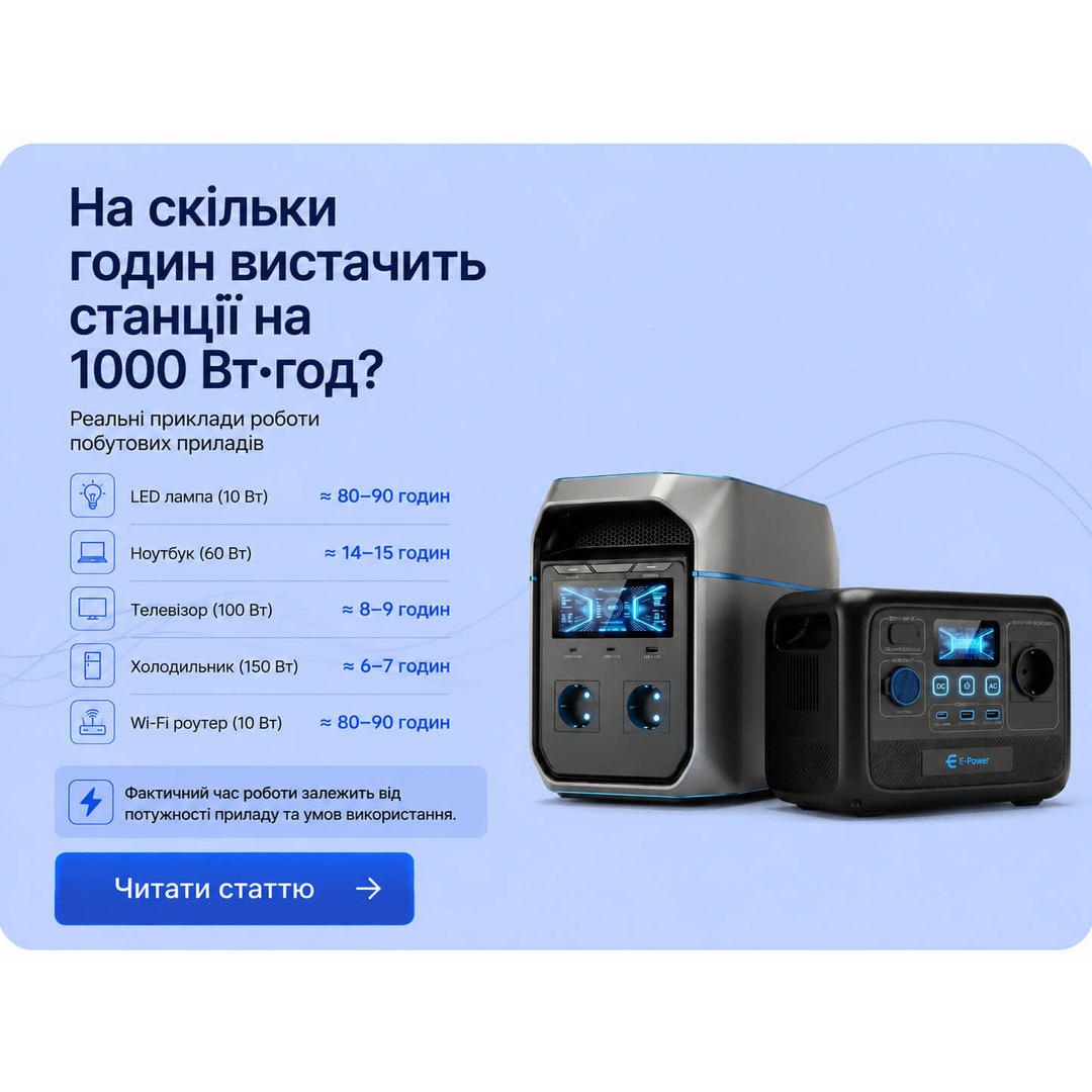 На скільки годин вистачить станції на 1000 Вт·год?