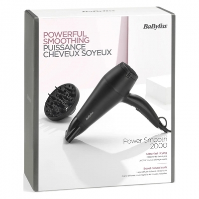 Фен Babyliss, 2000Вт, 2 режими, іонізація, хол. обдув, 2 насадки, чорний
