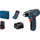 Шуруповерт-дрель аккумуляторная Bosch Professional GSR 12V-15, 12В 2х2А/час, 15-30Нм, 0-400/400-1300 об/мин, ЗУ GAL 12V-20, набор 10 бит, кейс, 1 кг.