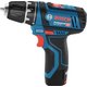 Шуруповерт-дрель аккумуляторная Bosch Professional GSR 12V-15, 12В 2х2А/час, 15-30Нм, 0-400/400-1300 об/мин, ЗУ GAL 12V-20, набор 10 бит, кейс, 1 кг.