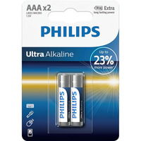 Philips Батарейка Ultra Alkaline щелочная AAA блистер, 2 шт