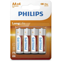 Philips Батарейка LongLife Zinc Carbon угольно-цинковая AA блистер, 4 шт