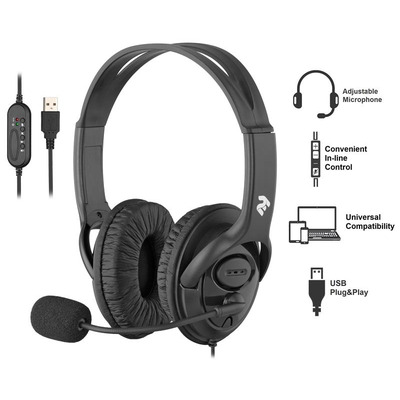 Гарнитура ПК стерео Over-ear 2E CH13 USB, omni-mic, 2м, черный