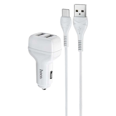 Автомобильное зарядное устройство Hoco N5 (2USB 2.4А) White (S25695) + кабель Type-C