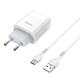 Зарядное устройство Hoco C72A Glorious (1USB, 2.1А) White (6931474713018) + кабель Type-C