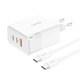 Сетевое зарядное устройство Foneng USB-A 2xUSB-C GaN 65W White (GAN65) + кабель USB-C