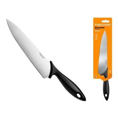 Кухонний ніж кухарський Fiskars Essential, 21.4см, нержавіюча сталь, пластик, чорний, пластик