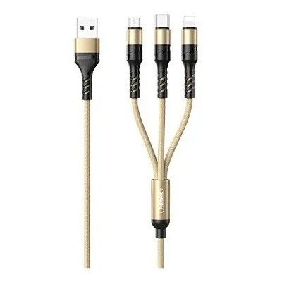 Кабель Remax RC-186th Speed USB - Lightning + micro USB + USB Type-C (M/M), 2.1 A, 1 м, Gold (6954851204527)