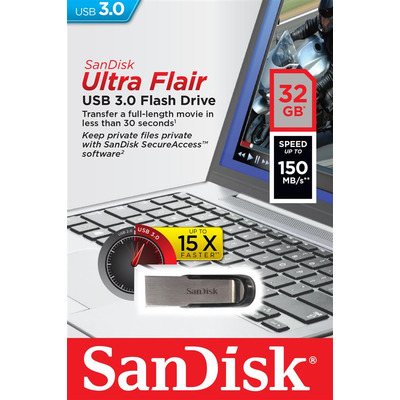 Накопичувач SanDisk   32GB USB 3.0 Type-A Flair R150MB/s Срібний