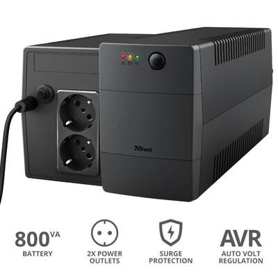 ИБП Trust Paxxon 800VA UPS with 2 standard wall power outlets BLACK