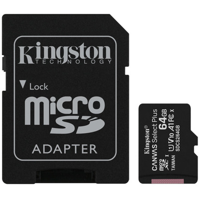 Карта пам'яті Kingston Canvas Select Plus 64Gb microSDXC (UHS-1) class 10 А1 (R-100MB/s) adapter SD