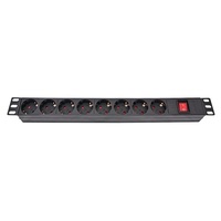 Блок розеток Atcom 1U 19" (PDU-8W-C2С-WS) 8 розеток, с выключателем, алл. корпус, немецкий тип, 2,0 м, черный