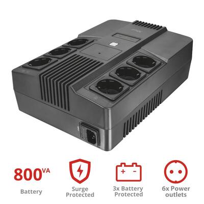 ИБП Trust Maxxon 800VA UPS with 6 standard wall power outlets BLACK