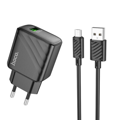 Мережевий зарядний пристрій Hoco CS21A, Cable Micro, PD 18W Black