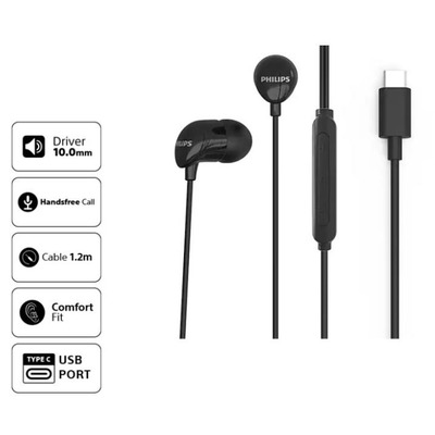 Навушники In-ear Philips TAE2146 Type-C, Mic, Чорний