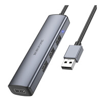 USB-хаб Borofone DH12, 4 in 1, USB-A to 4xUSB 3.0, 1.2m, Gray