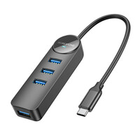 USB-хаб Borofone DH5, 4 in 1, Type-C to 4xUSB 3.0, 0.2m, Black