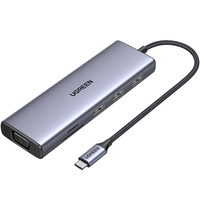 Док-станція USB3.1 Type-C --> HDMI/VGA/USB 3.0х3/RJ45/SD/TF/PD/3,5мм TRRS 100W 10-in-1 CM498 Ugreen