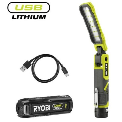 Фонарь инспекционный аккумуляторный Ryobi USB Lithium RLI4-120G, 4В, 2А·ч, 650лм, 3 режима, магнит, зажим 0.17кг