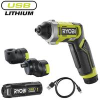 Викрутка акумуляторна Ryobi USB Lithium RSD4-120TA2, 4В, акб 1х2А·год, 5Нм, 200об/хв, 2 насадки, 10 біт, кейс, 0.31кг