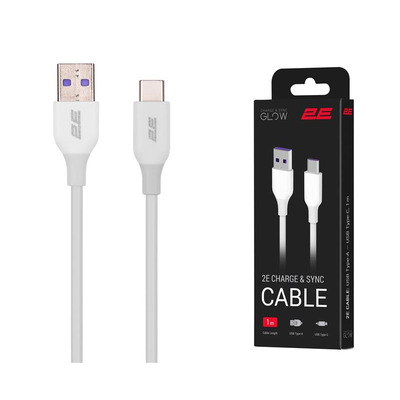 Кабель USB-A > USB-C зарядки/синхронизации 2E 1м, Type-C, Glow, белый