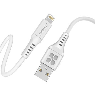 Кабель Promate USB - Lightning (M/M), 2.4 A, 2 м, PowerLink-Ai200 White (powerlink-ai200.white)