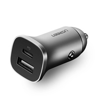 Автозарядка 2xUSB 20W (USB-C+USB-A) QC 3.0+ Косм. Сіра (CD130) UGREEN