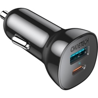 Автозарядка 2xUSB 18W (USB-C+USB-A) PD+QC3.0 чорна Choetech