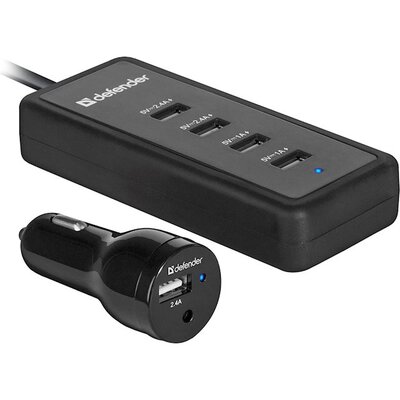 Автомобільний зарядний пристрій 1 + 4 USB Defender ACA-02 9.2A