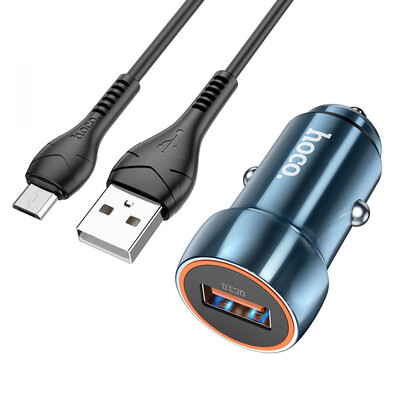 Автомобільний Зарядний Пристрій Hoco Z46, QC3.0, PD 18W, Cable Micro, Sapphire Blue