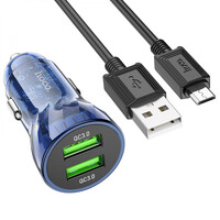 Автомобільний Зарядний Пристрій Hoco Z47 Transparent, QC3.0, PD 18W Cable Micro, Blue