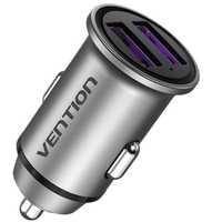 Автозарядка 2USB-A 30W QC3.0 Gray Mini Style Aluminium Alloy Type Vention