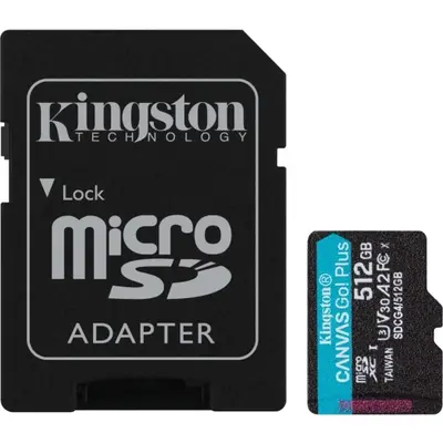 Карта пам`яті MicroSDXC   512GB UHS-I/U3 Class 10 Kingston Canvas Go! Plus R200/W160MB/s + SD-адаптер (SDCG4/512GB)