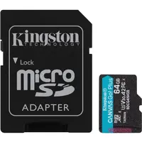 Карта пам`яті MicroSDXC  64GB UHS-I/U3 Class 10 Kingston Canvas Go! Plus R200/W200MB/s + SD-адаптер (SDCG4/64GB)